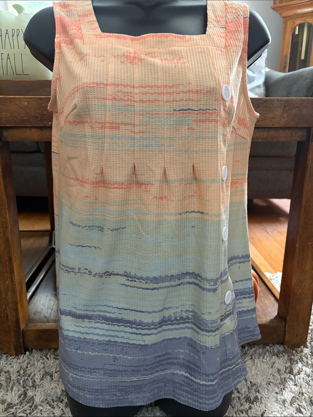 SHEIN Sleeveless Striped Top in Peach, Yellow, Blue and Green size Small